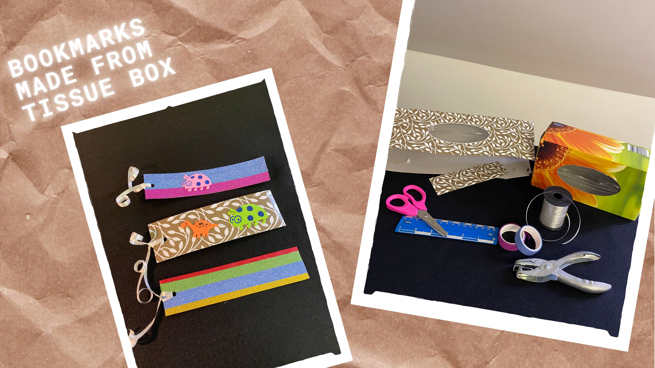Bookmarks made from tissue box and washi tape